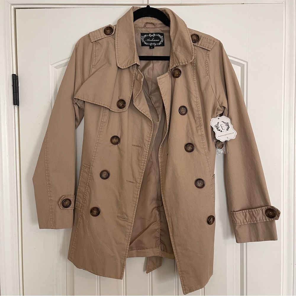 NWT Ambiance Brand Tan Trench Coat Jacket from Entourage Boutique